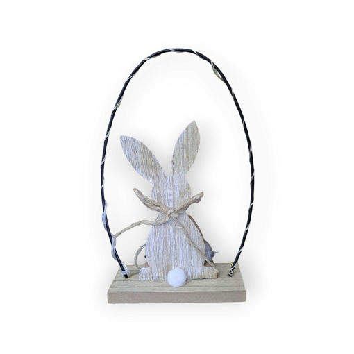 Picture of WOODEN EASTER RABBIT STANDING IN EGG COVER 18CM